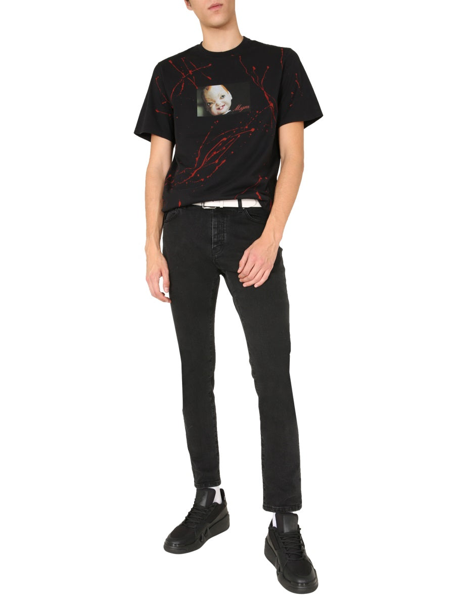 MSGM Crew Neck Cotton T-Shirt — Black, view 4