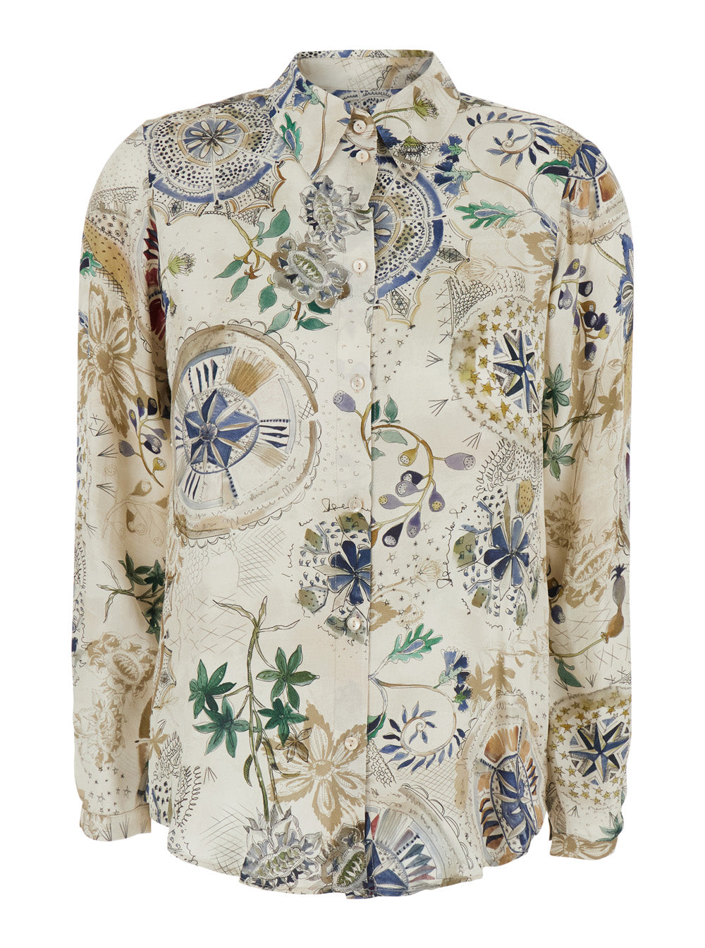 Momoni All-Over Botanical Print Shirt — White by Momoni