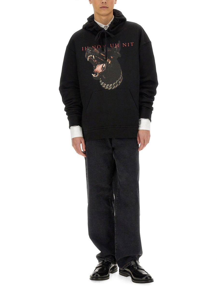 Ih Nom Uh Nit Dobermann Print Cotton Sweatshirt — Black, view 4