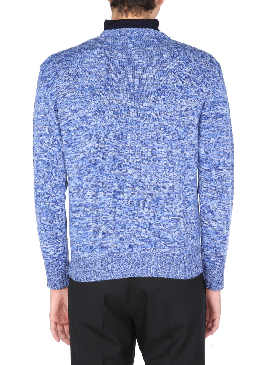 Ballantyne Wool Crew Neck Sweater — Blue, view 2