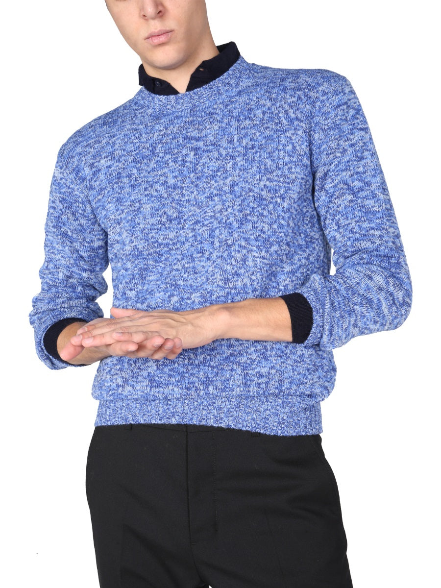 Ballantyne Wool Crew Neck Sweater — Blue, view 4