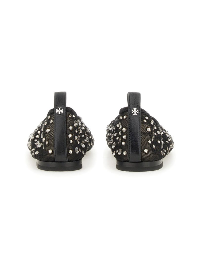 Tory Burch Crystal-Embellished Nylon Flat — Black, view 4