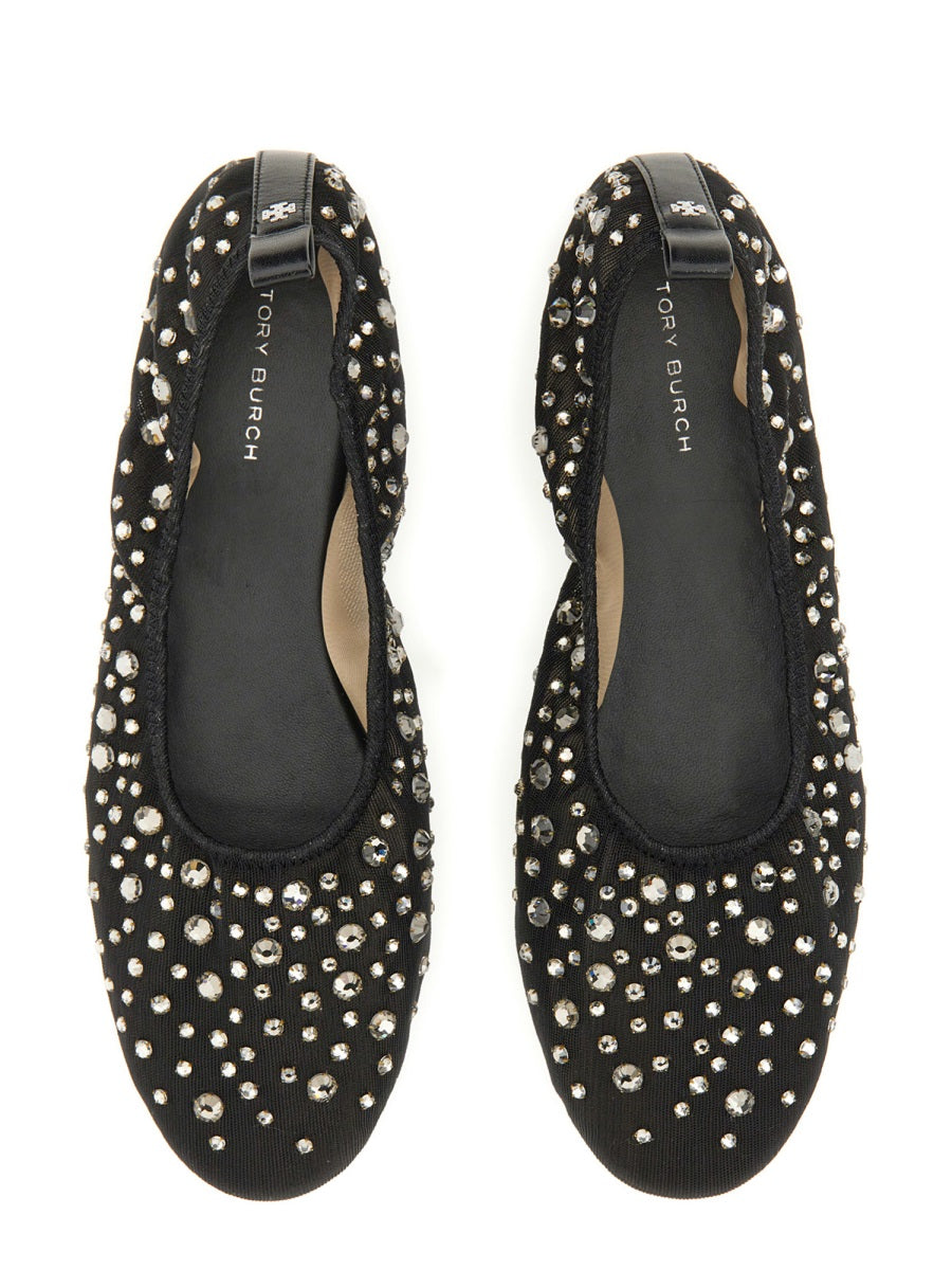 Tory Burch Crystal-Embellished Nylon Flat — Black, view 5