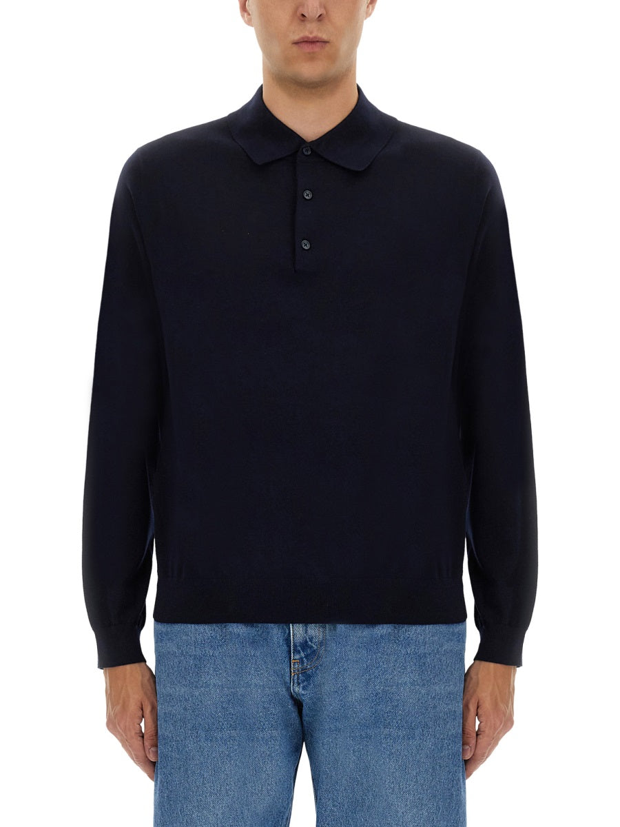 Sunflower Wool Polo Shirt — Blue, view 3