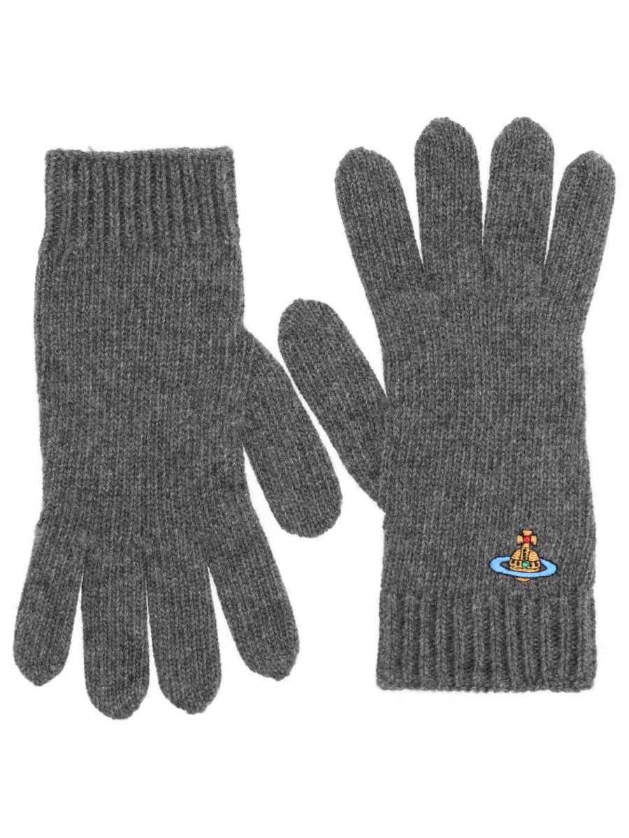 Vivienne Westwood Orb-Embroidered Cashmere Gloves — Gray by Vivienne Westwood