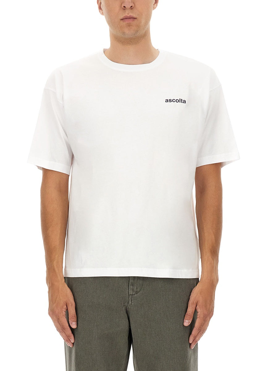 Aspesi Logo-Print Cotton T-Shirt — White, view 3