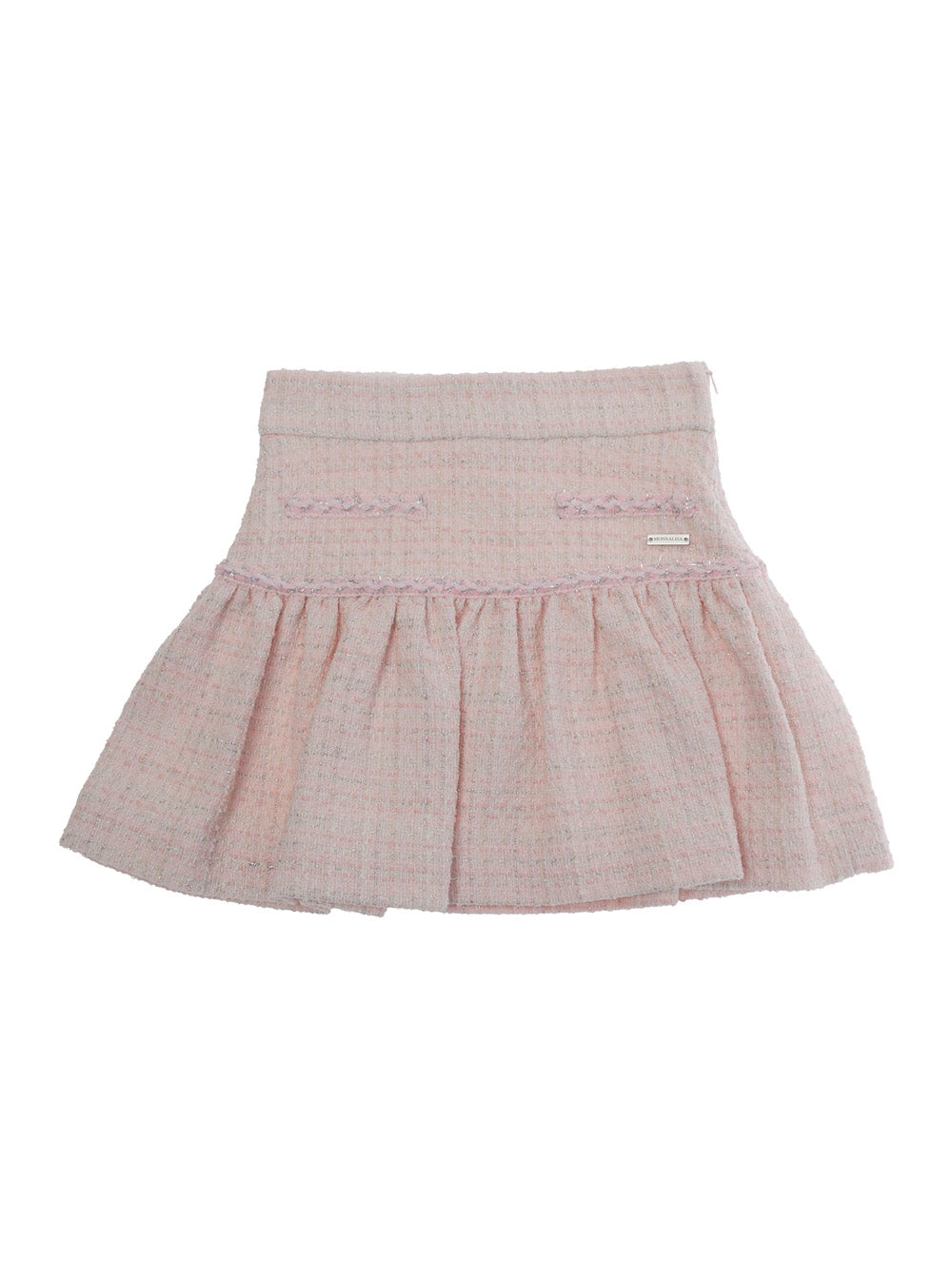 Monnalisa Tweed-Effect Flared Skirt — Pink by Monnalisa