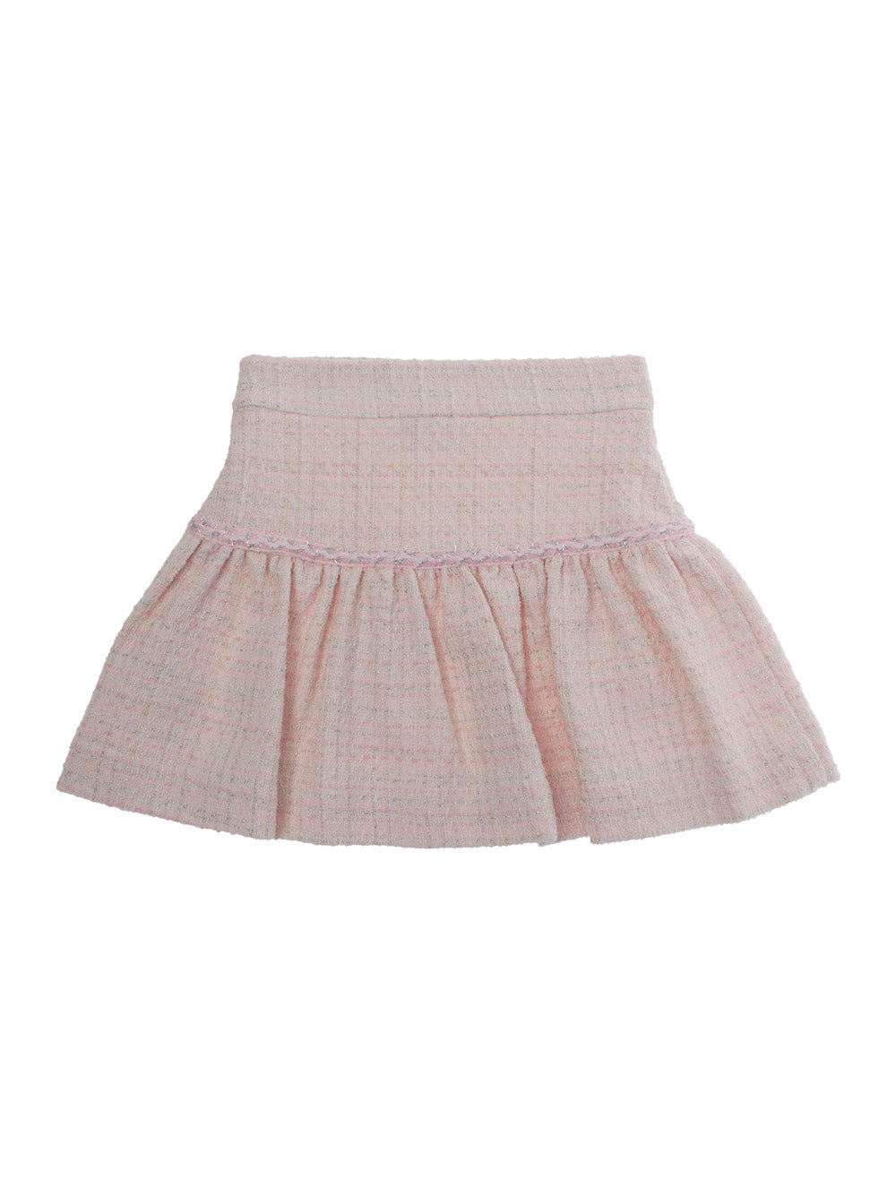 Monnalisa Tweed-Effect Flared Skirt — Pink, view 2
