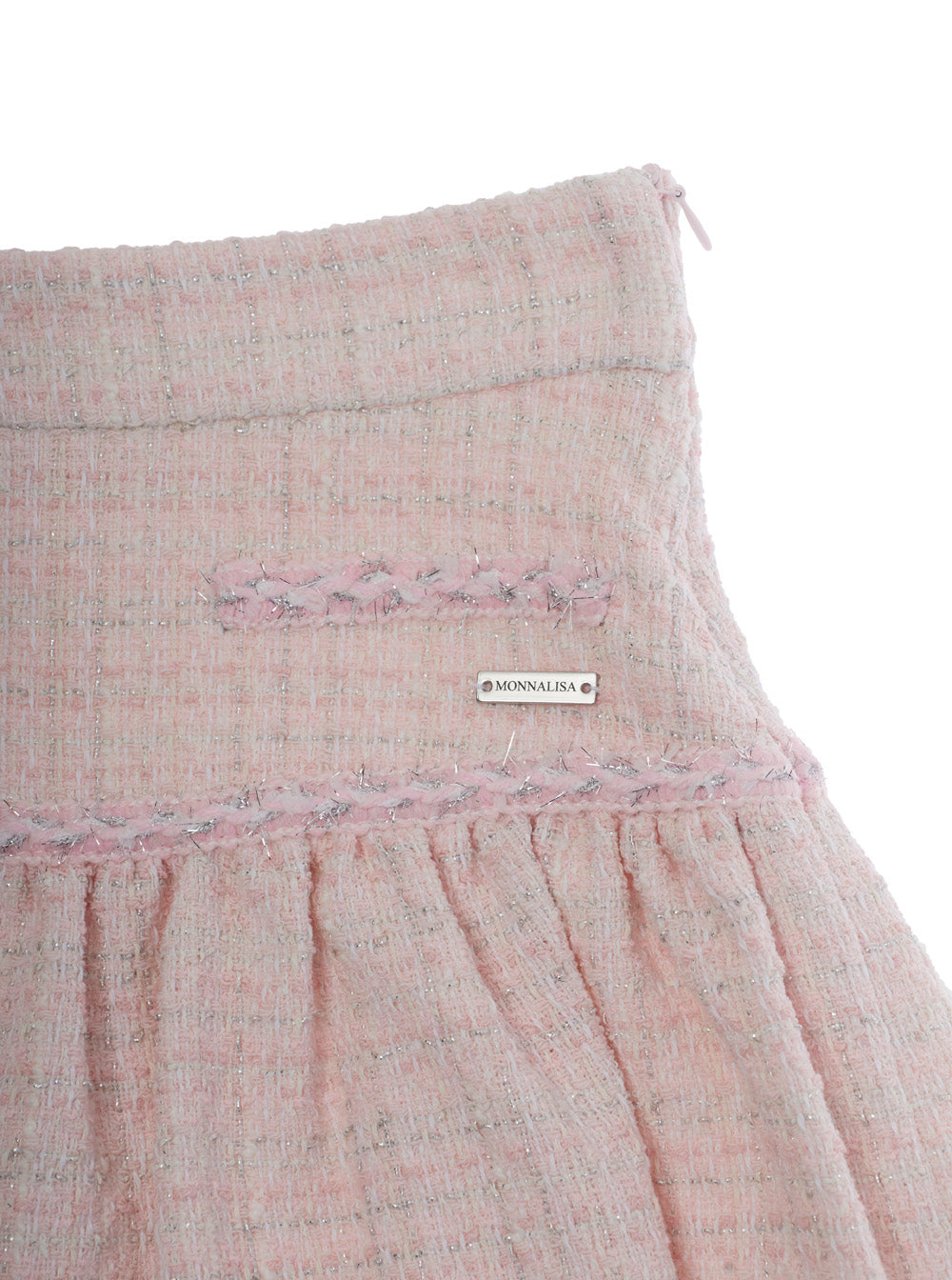 Monnalisa Tweed-Effect Flared Skirt — Pink, view 3