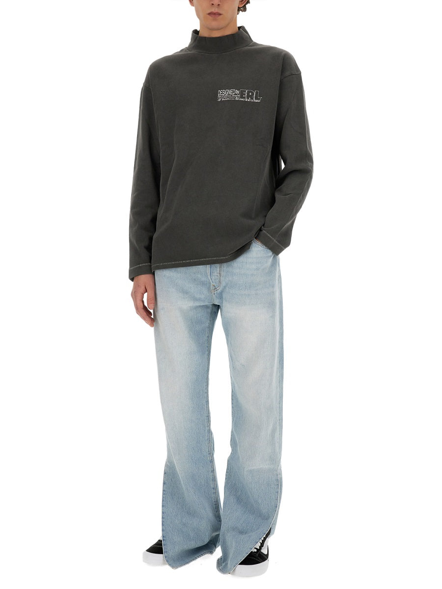 Erl Printed Cotton T-Shirt — Black, view 4