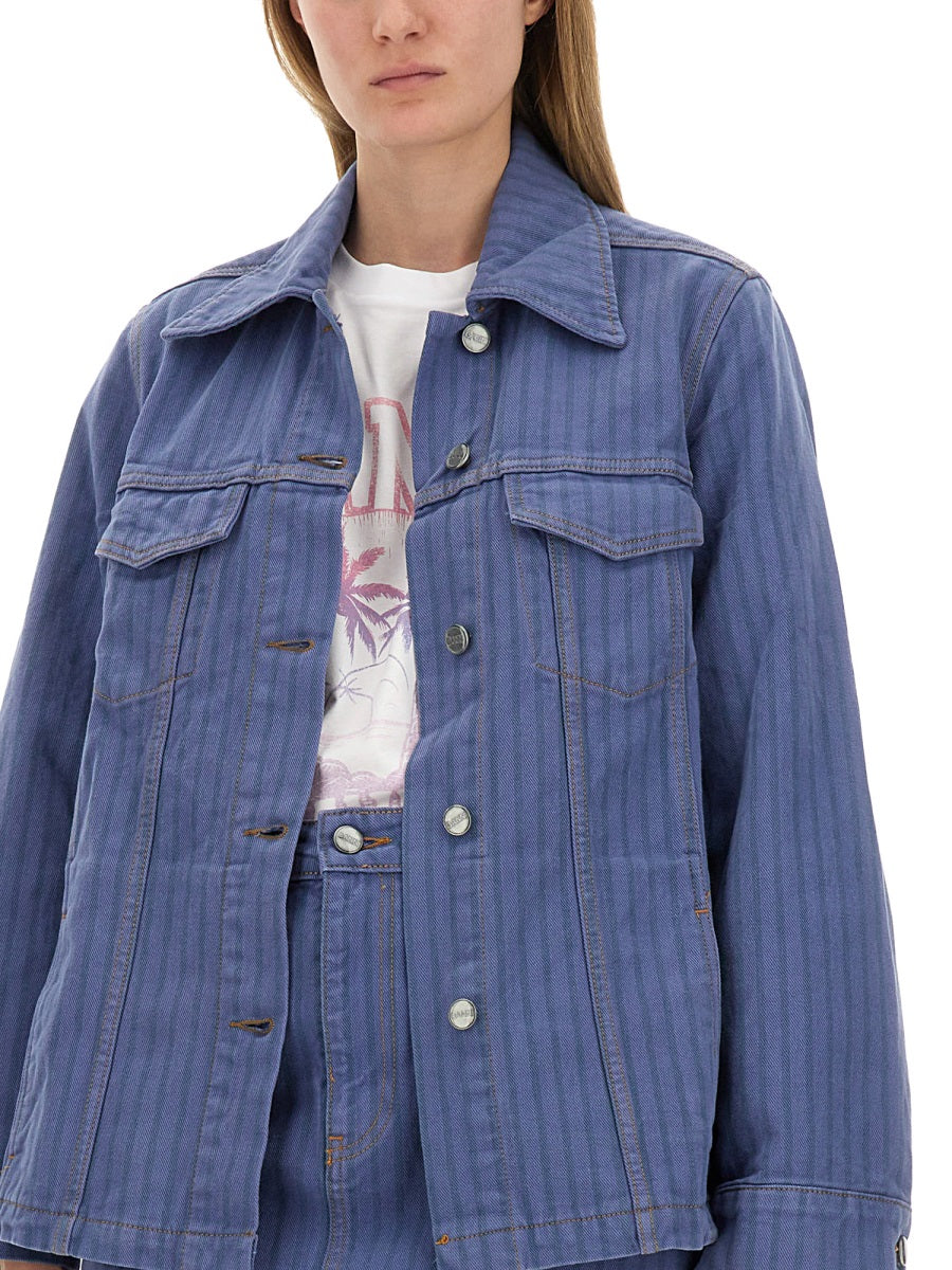 Ganni Organic Cotton Denim Jacket — Blue, view 2