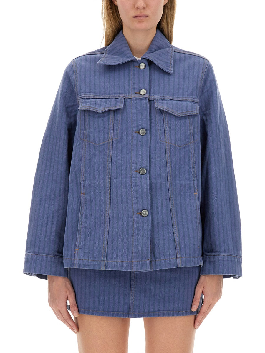 Ganni Organic Cotton Denim Jacket — Blue, view 3