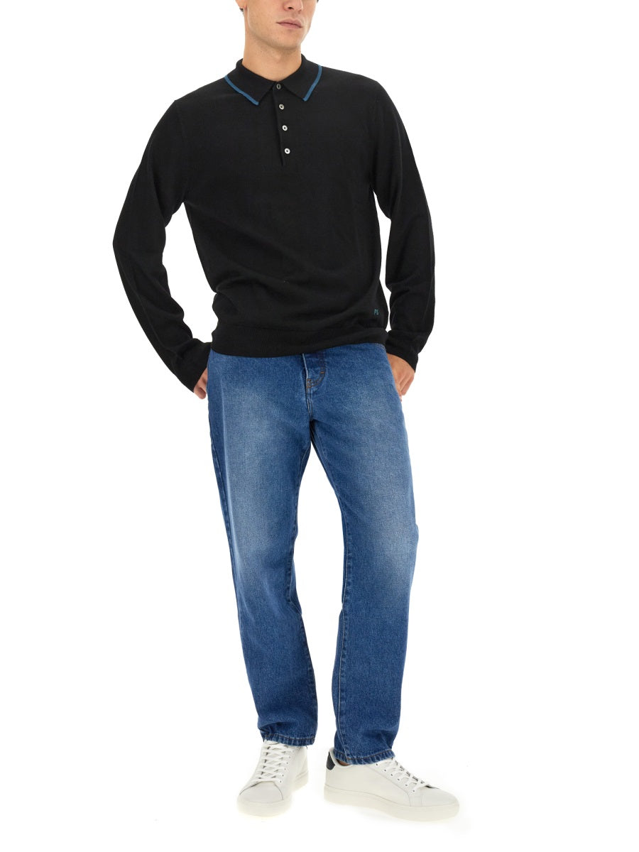 Ps Paul Smith Logo Merino Wool Polo Sweater — Black by Ps Paul Smith
