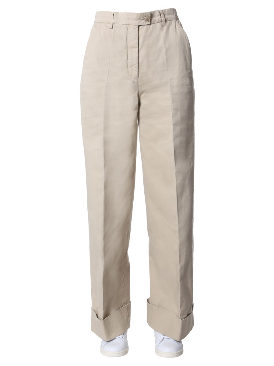 Aspesi Wide-Leg Cotton Trousers — Beige by Aspesi