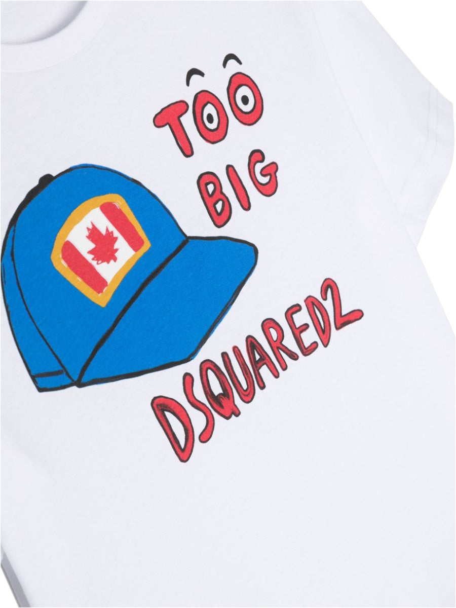 Dsquared2 Hat Print Cotton T-Shirt — White, view 3