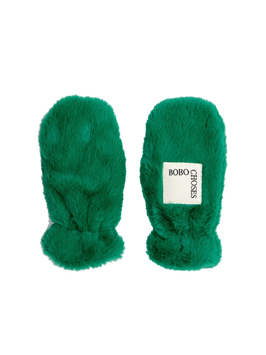 Bobo Choses Faux Fur Mittens — Green by Bobo Choses