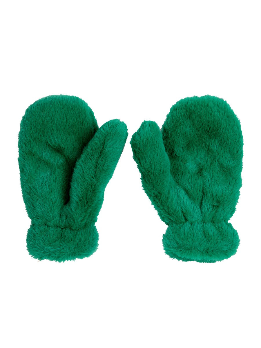 Bobo Choses Faux Fur Mittens — Green, view 2
