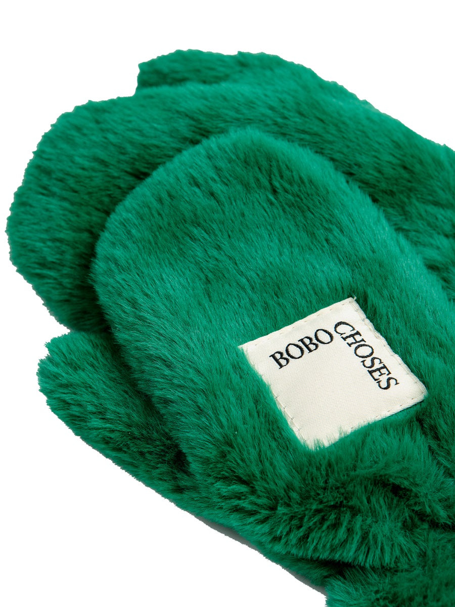 Bobo Choses Faux Fur Mittens — Green, view 3