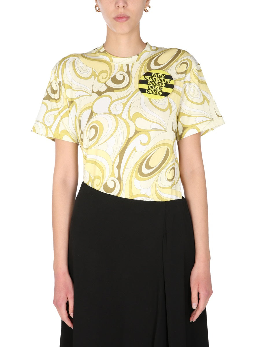 Raf Simons Hippie Allover Print Cotton T-Shirt — Yellow by Raf Simons