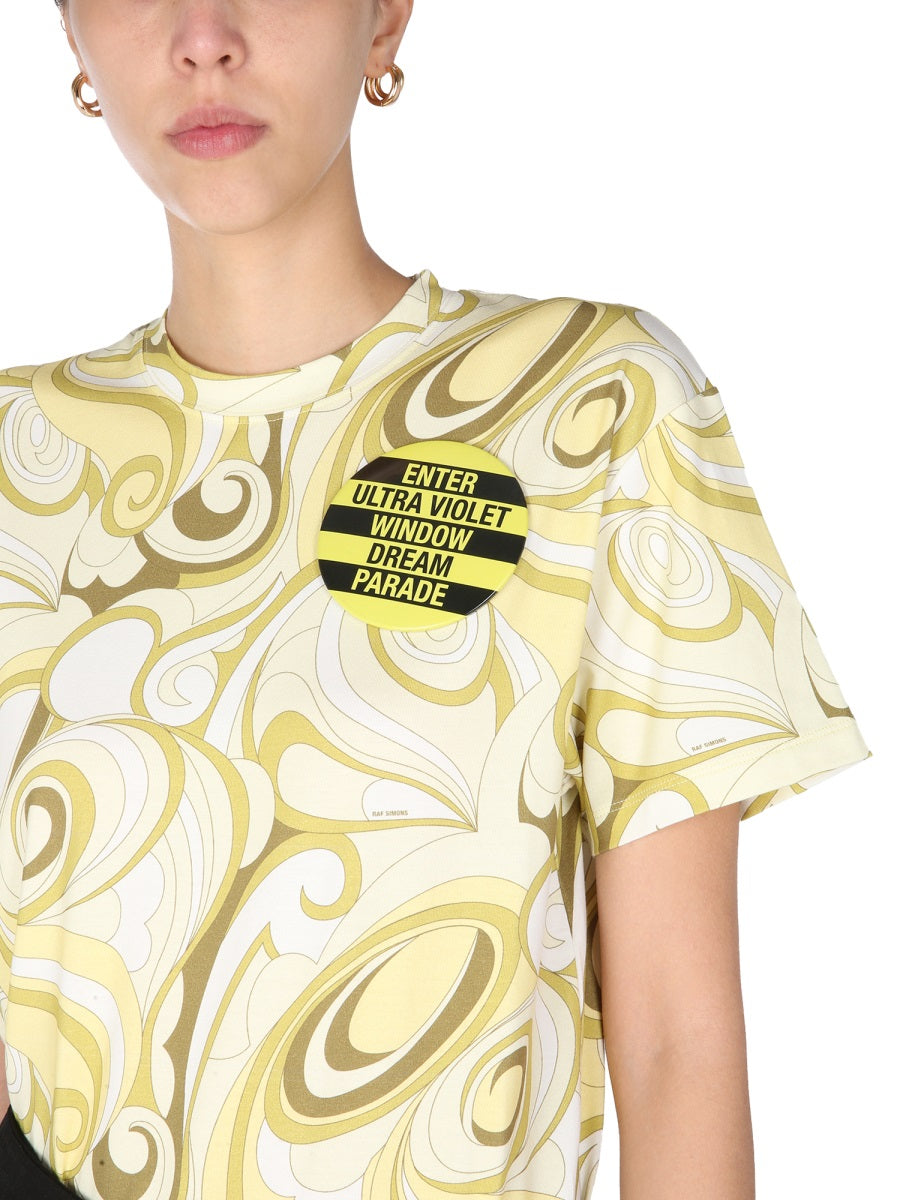 Raf Simons Hippie Allover Print Cotton T-Shirt — Yellow, view 3