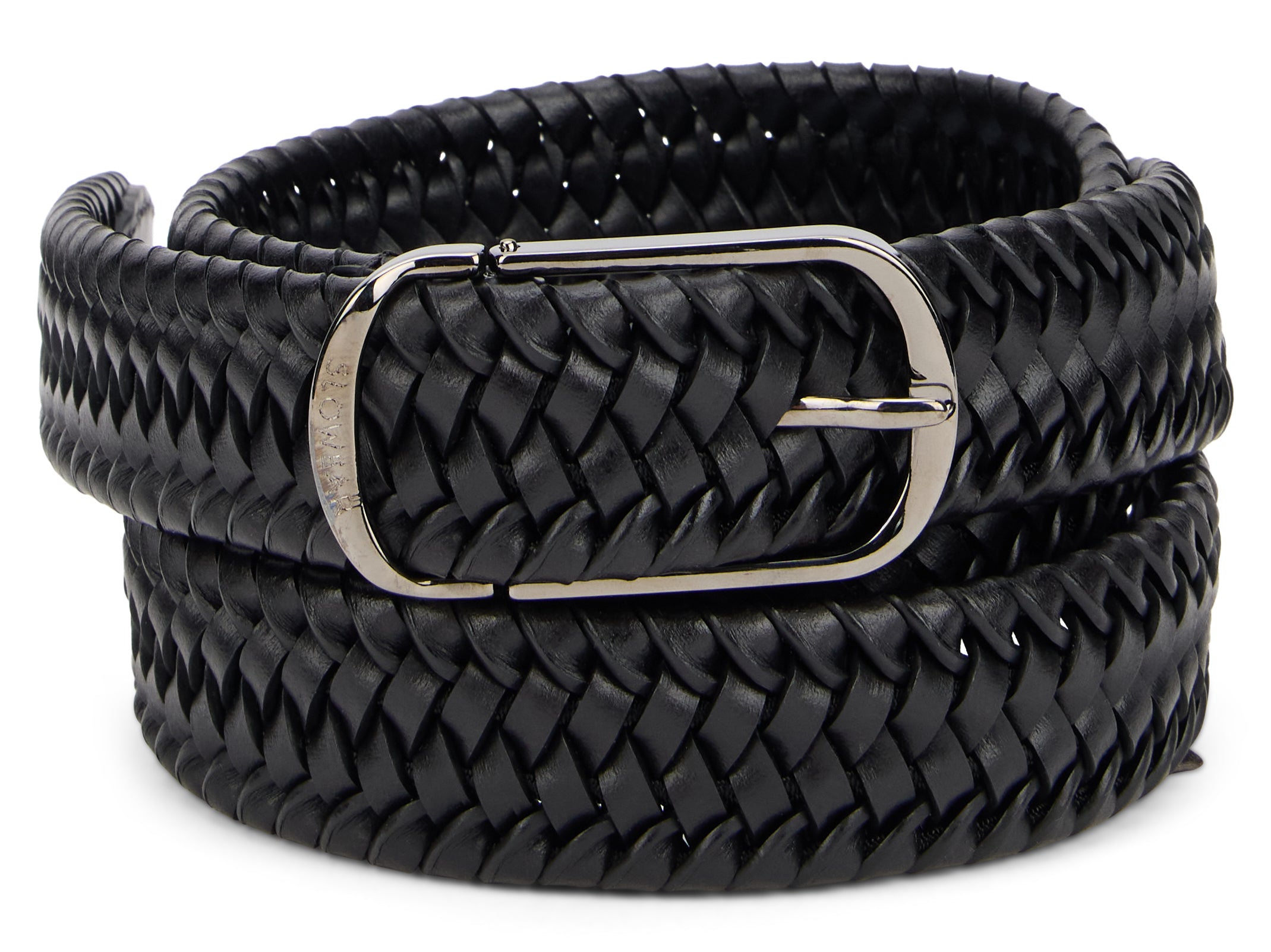 Slowear Woven Leather Belt — Black, view 2