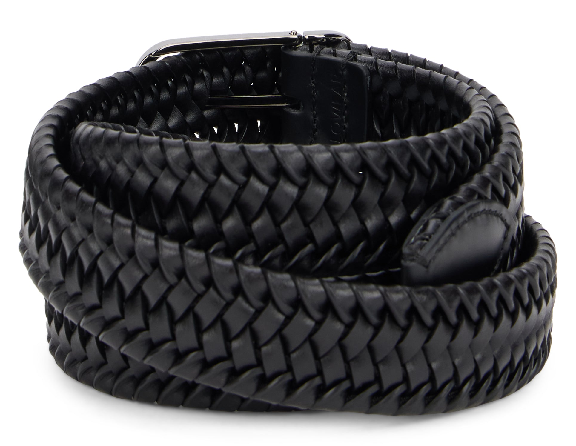 Slowear Woven Leather Belt — Black, view 3