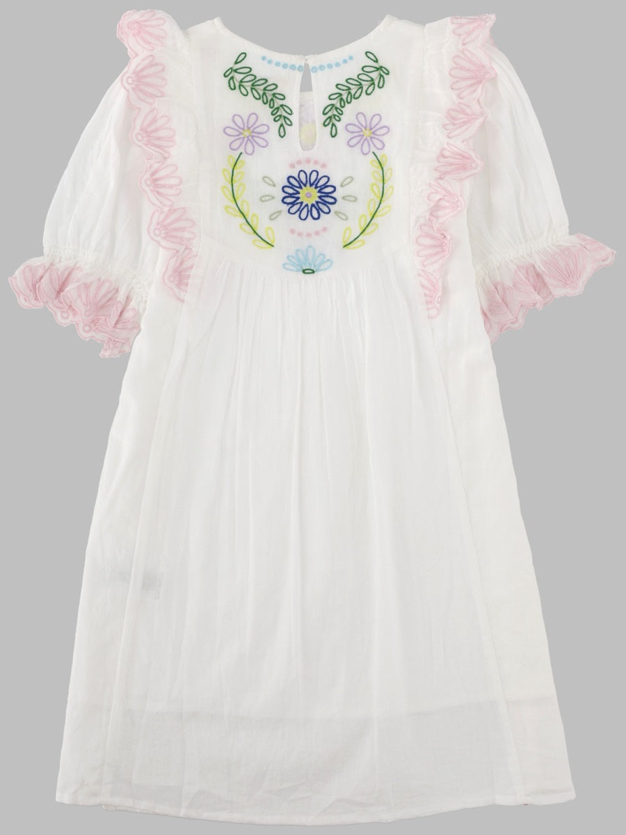 Bellerose Embroidered Cotton Dress — White, view 2