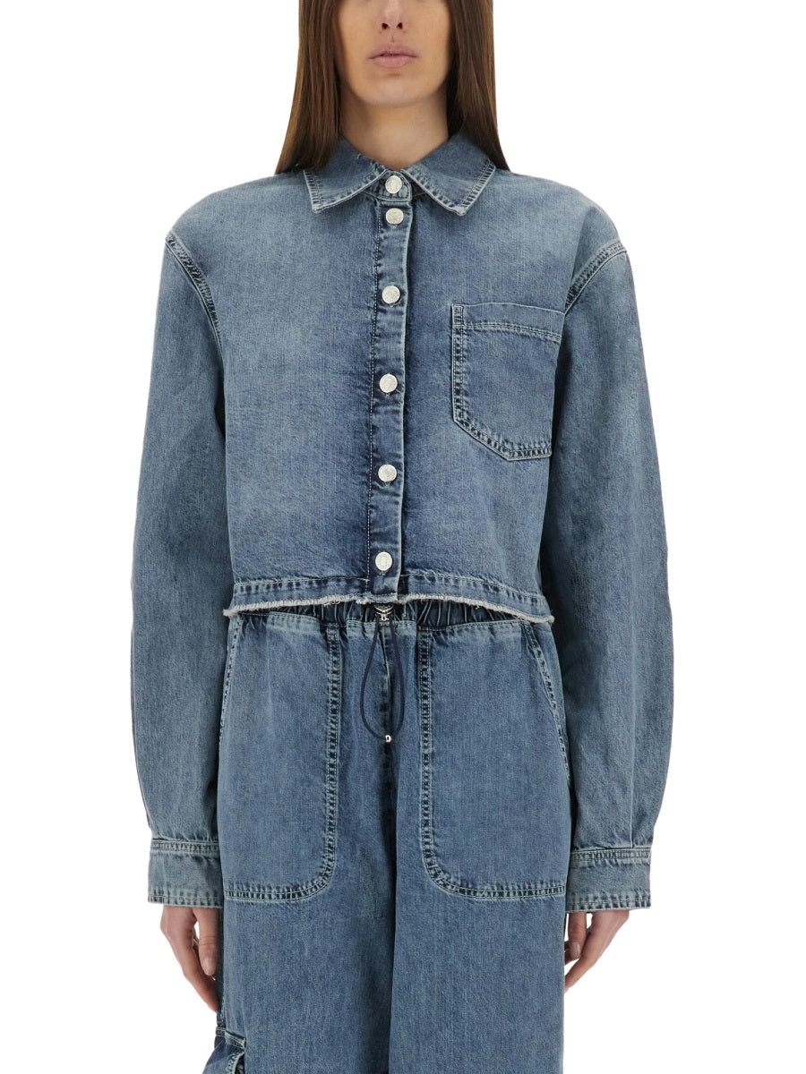 Moschino Cropped Denim Cotton Jacket — Blue, view 3