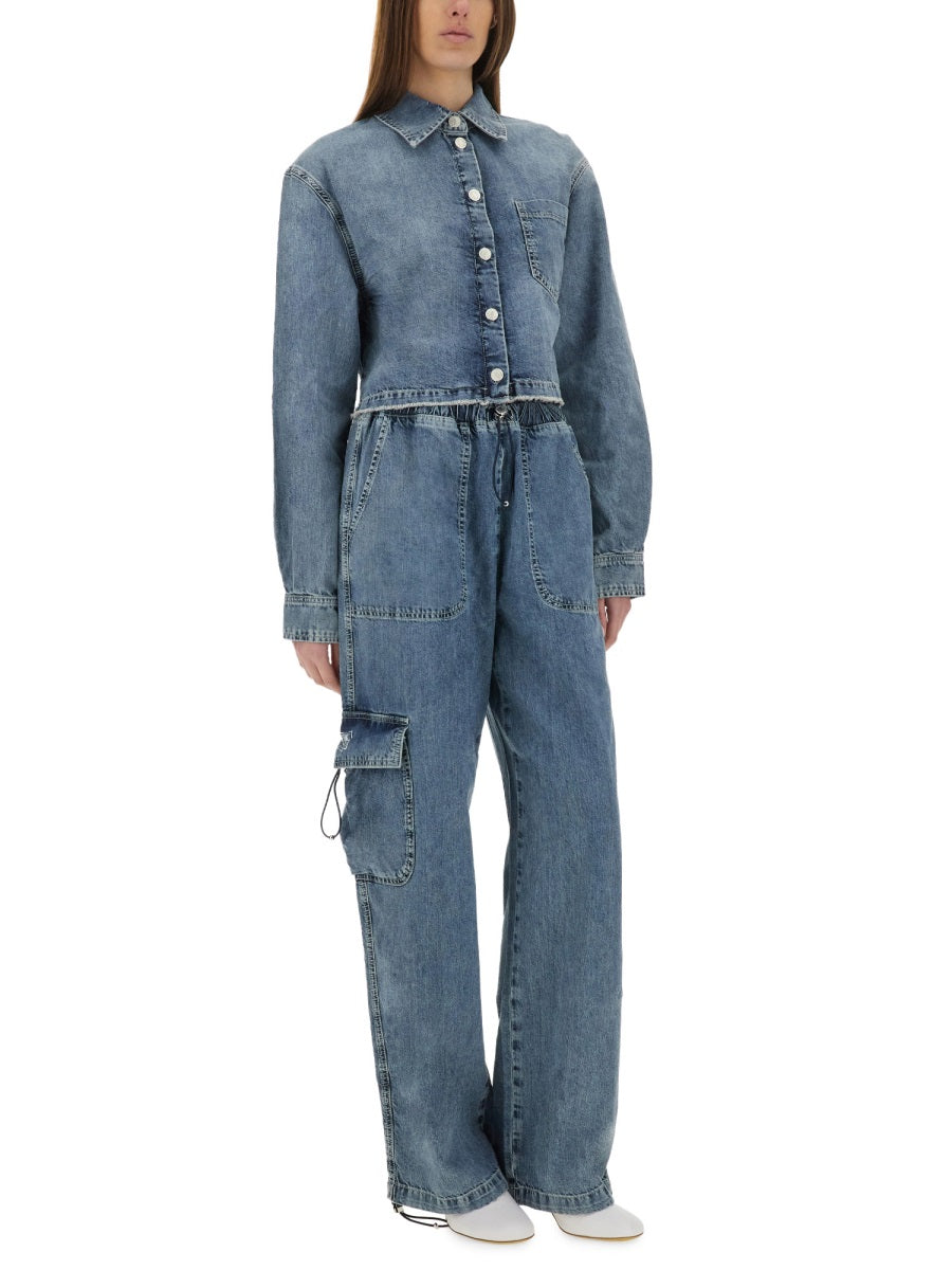 Moschino Cropped Denim Cotton Jacket — Blue, view 4