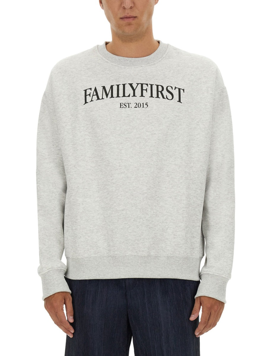 Family First Logo-Embroidered Cotton Sweatshirt — Gray, view 3