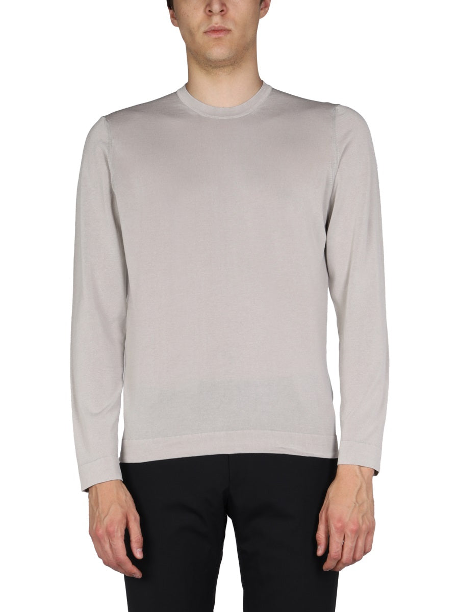 Drumohr Cotton Crew Neck Sweater — Gray by Drumohr