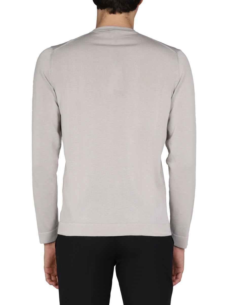 Drumohr Cotton Crew Neck Sweater — Gray, view 2