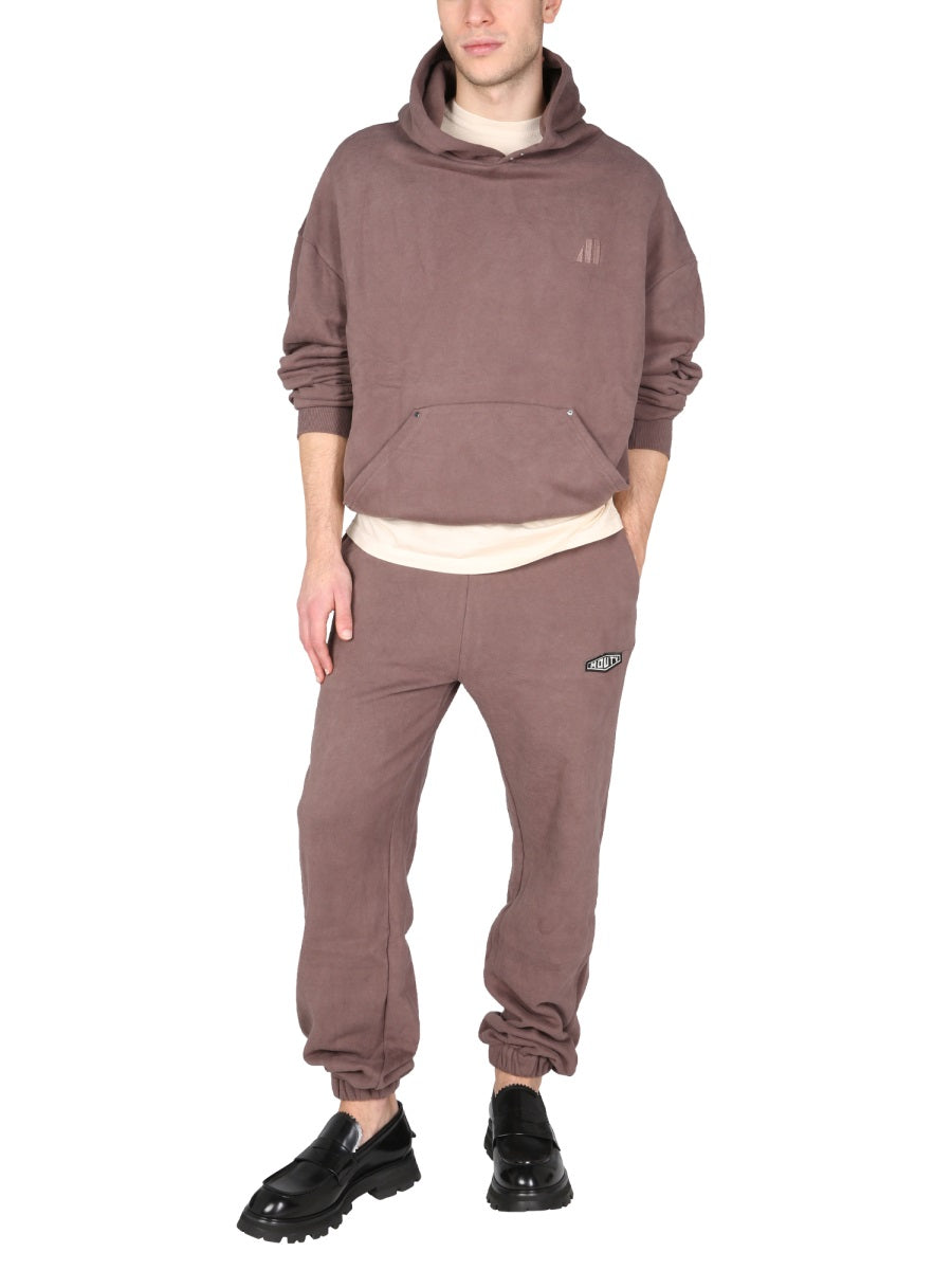 Mouty Embroidered Logo Hooded Sweatshirt — Brown, view 3