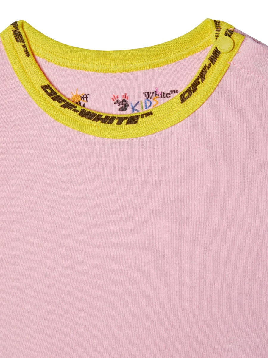 Off-White Long-Sleeve Cotton Bodysuit — Pink, view 2
