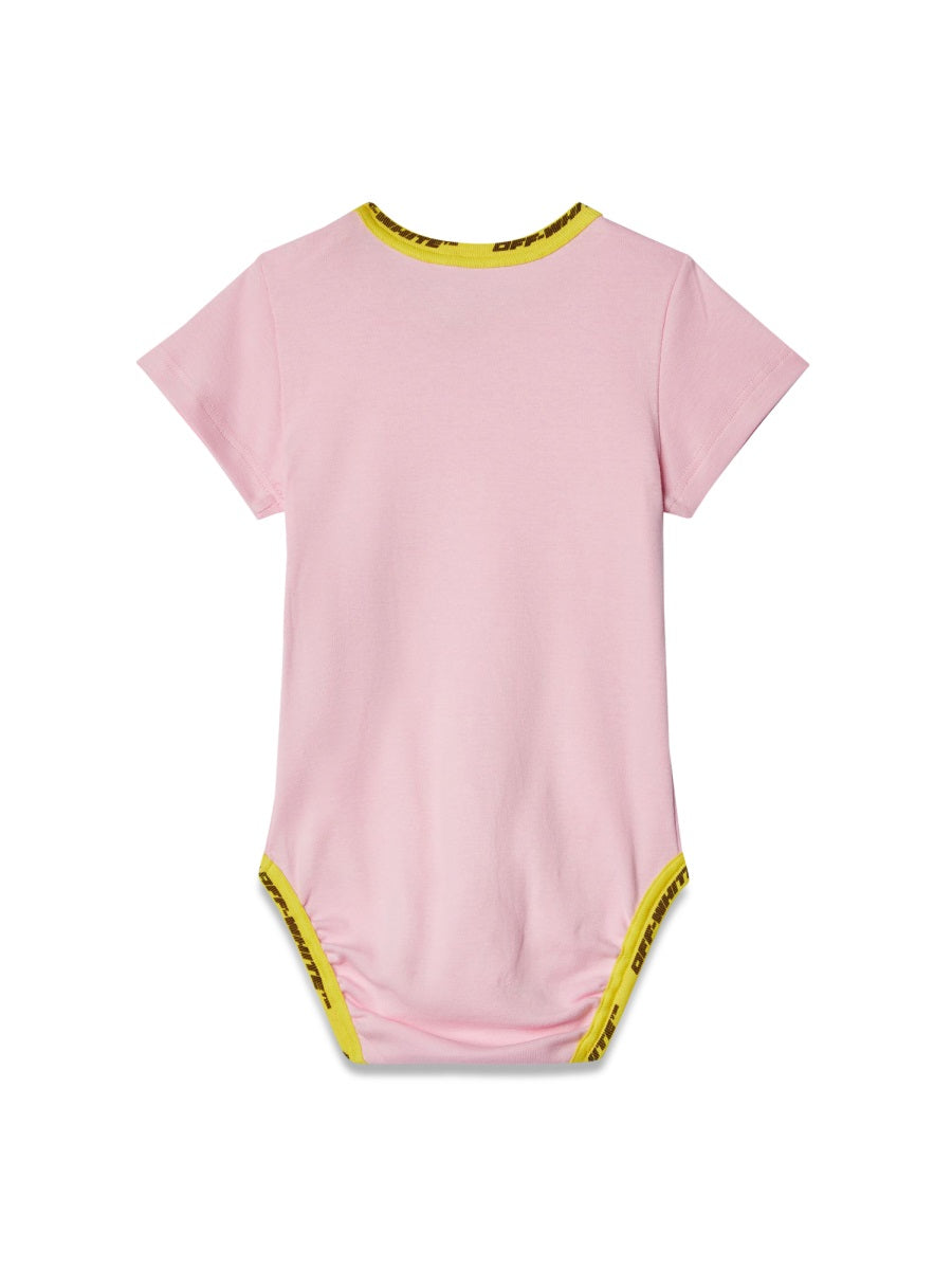 Off-White Long-Sleeve Cotton Bodysuit — Pink, view 3