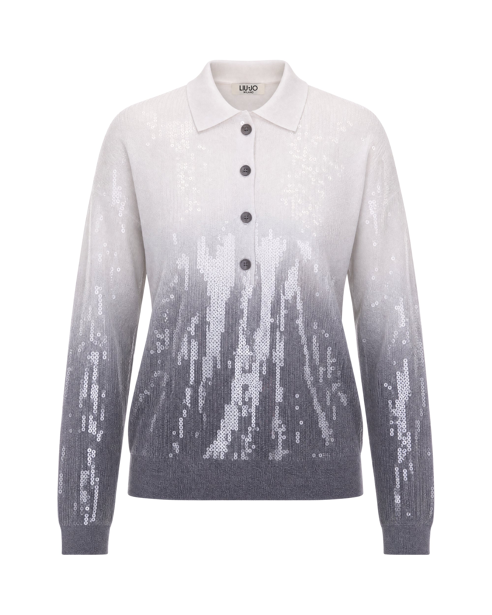 Liu Jo Sequin-Embellished Viscose Polo Sweater — Gray by Liu Jo