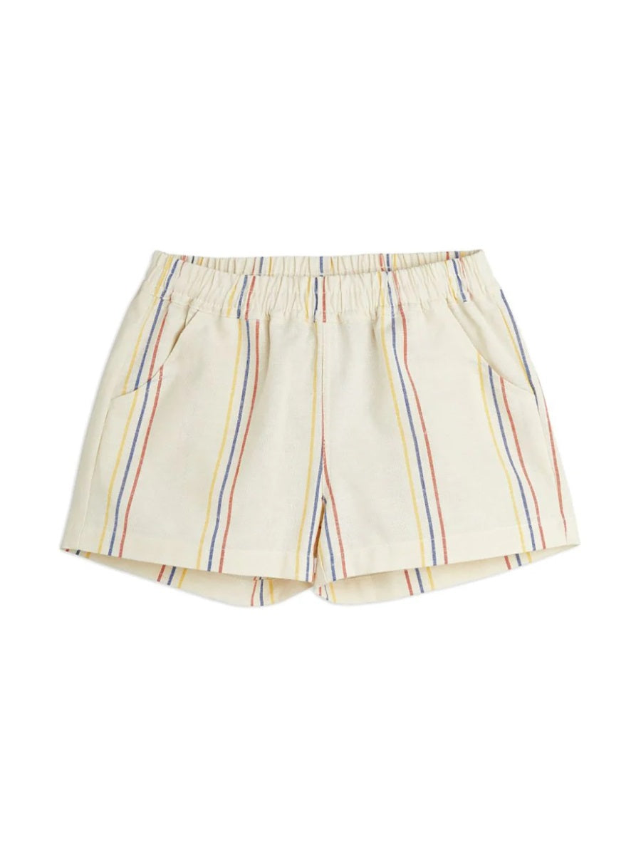 Mini Rodini Woven Stripe Organic Cotton Shorts — White, view 2