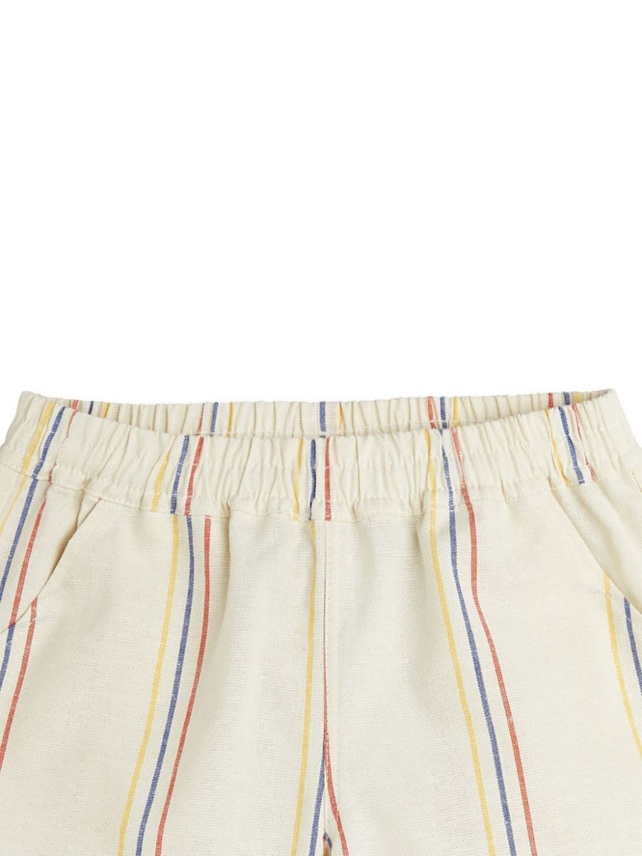 Mini Rodini Woven Stripe Organic Cotton Shorts — White, view 3
