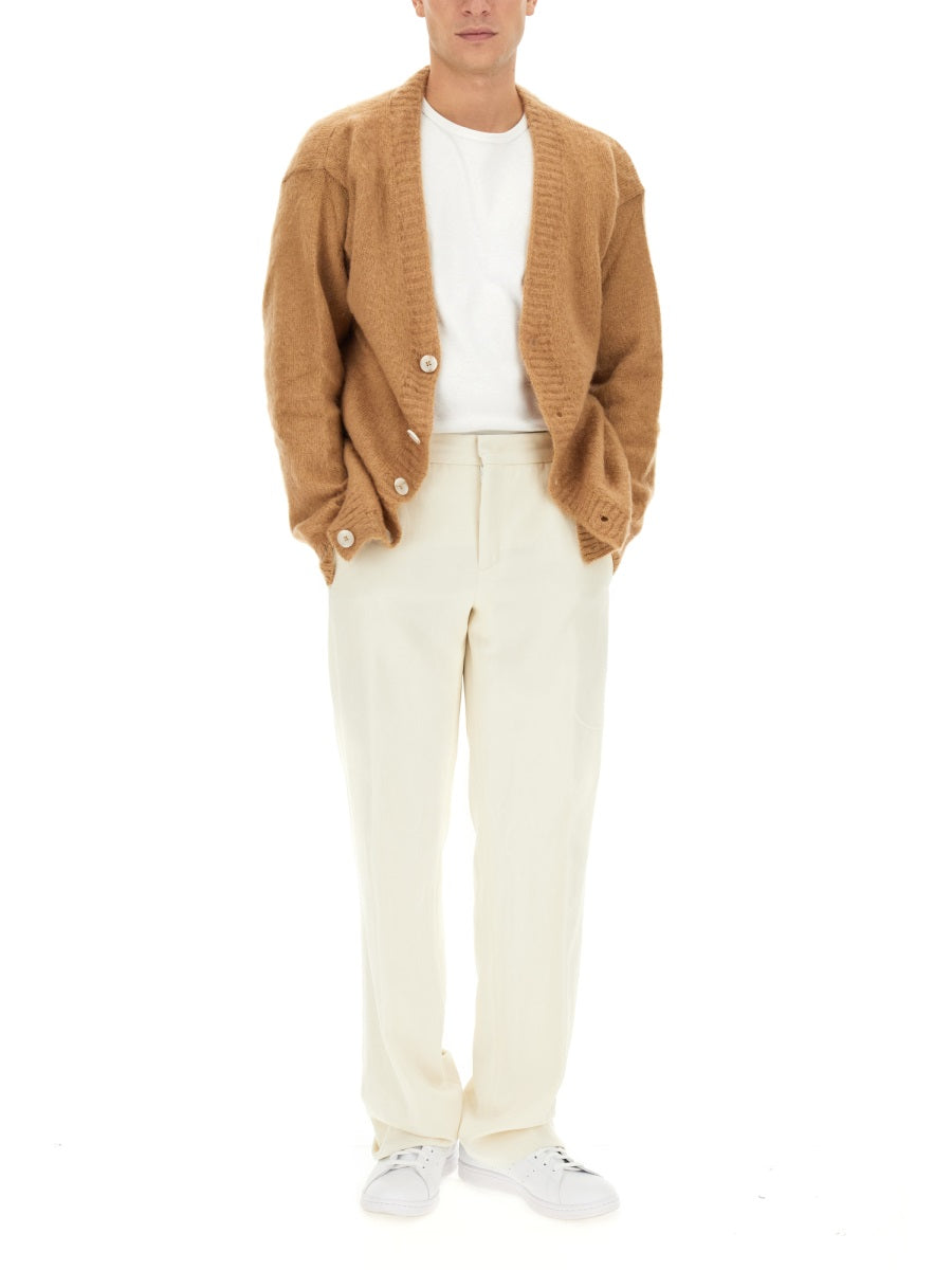 Family First Mohair Blend V-Neck Cardigan — Beige by Family First