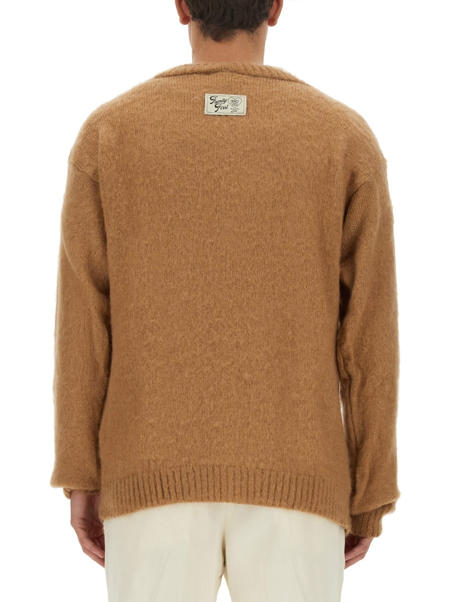 Family First Mohair Blend V-Neck Cardigan — Beige, view 3