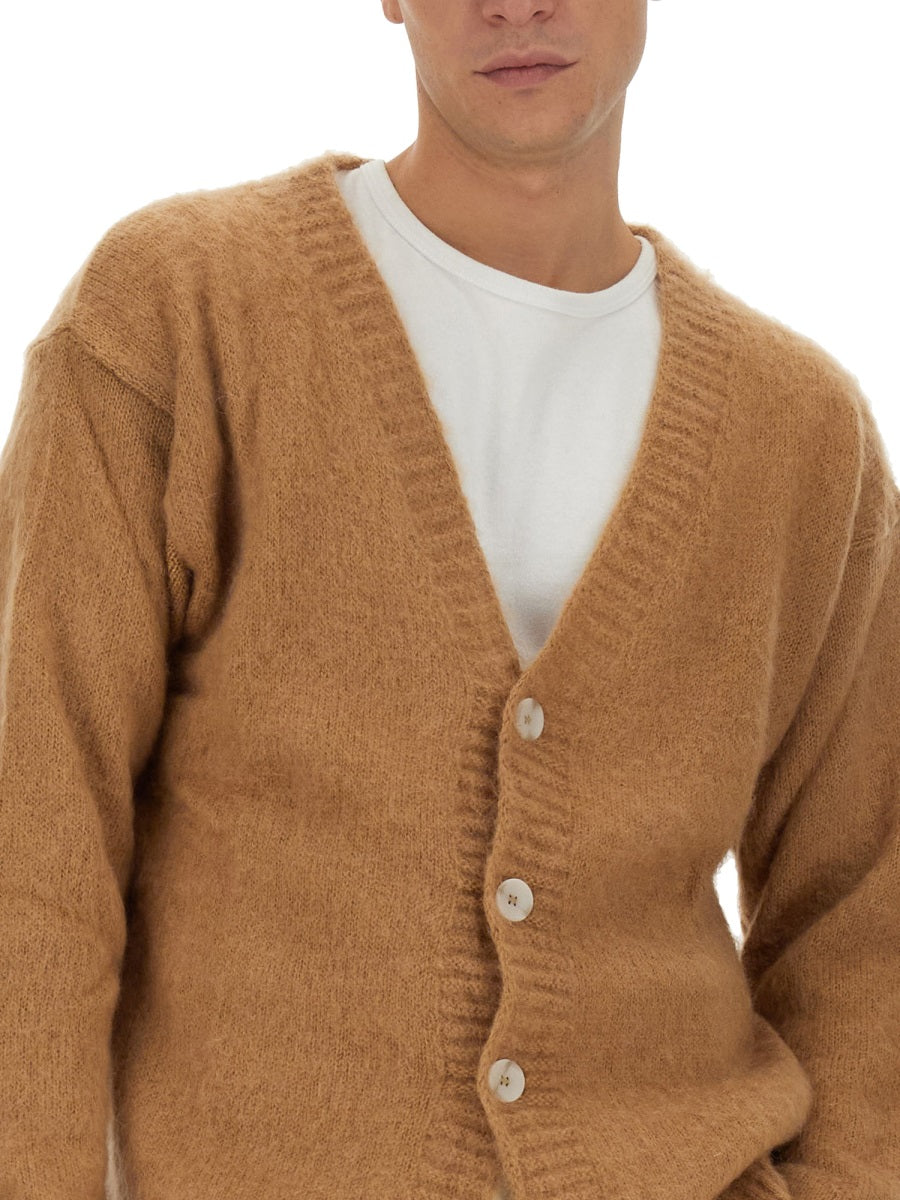 Family First Mohair Blend V-Neck Cardigan — Beige, view 4