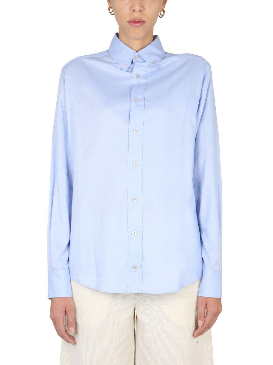 Ballantyne Button-Down Collar Cotton Oxford Shirt — Blue, view 2