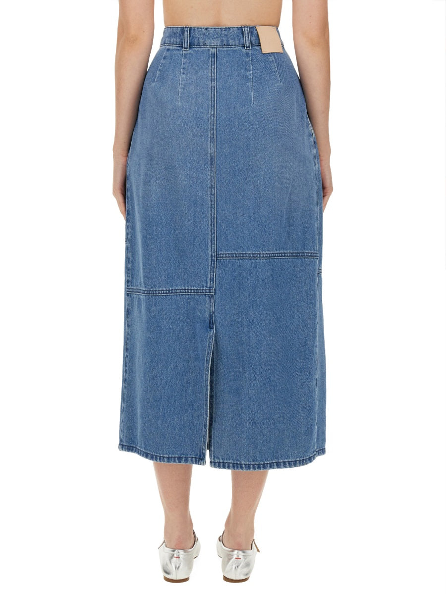 Alysi Cotton Denim Midi Skirt — Blue by Alysi