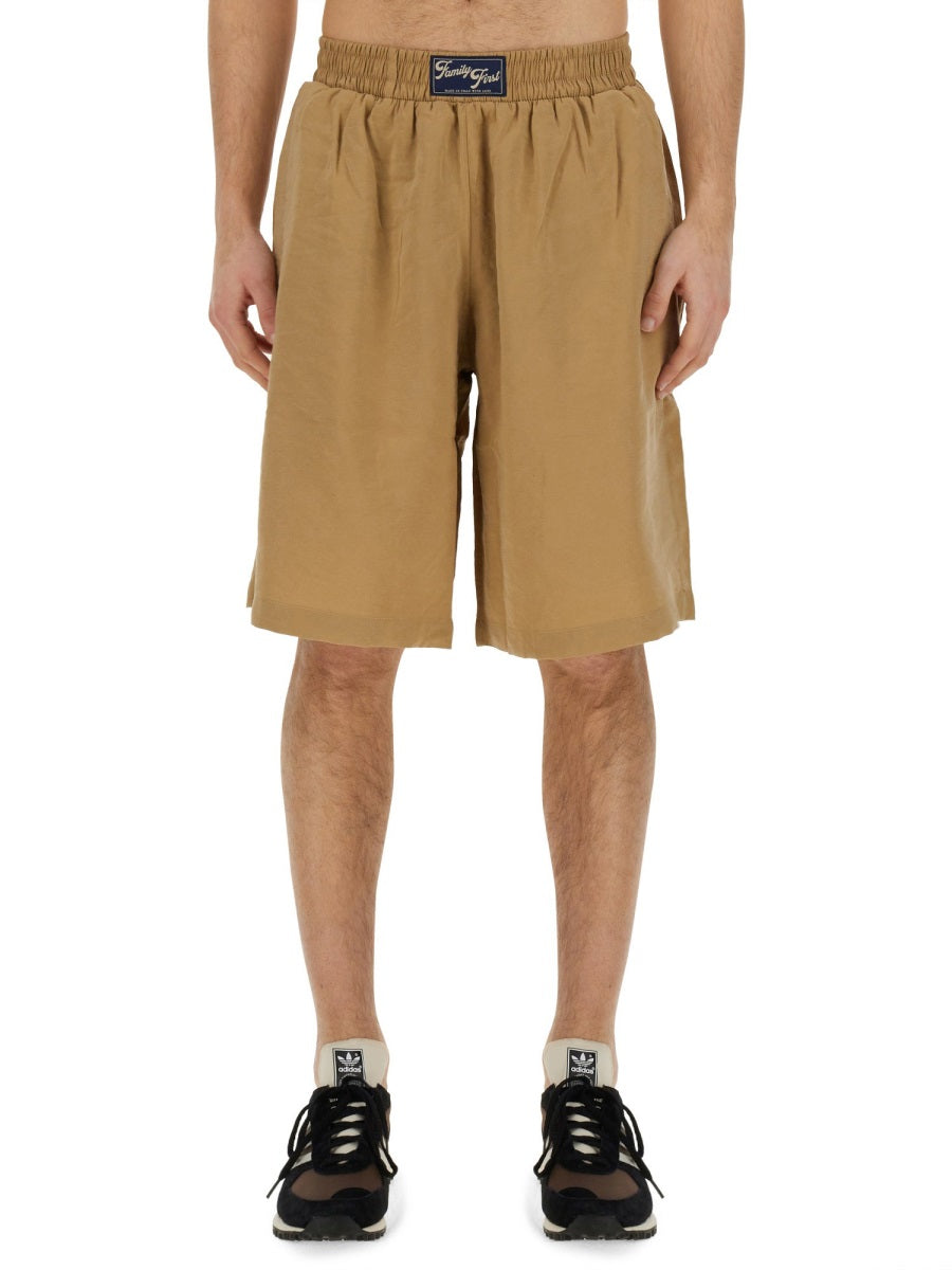 Family First Logo-Embroidered Cupro-Polyester Bermuda Shorts — Beige, view 4