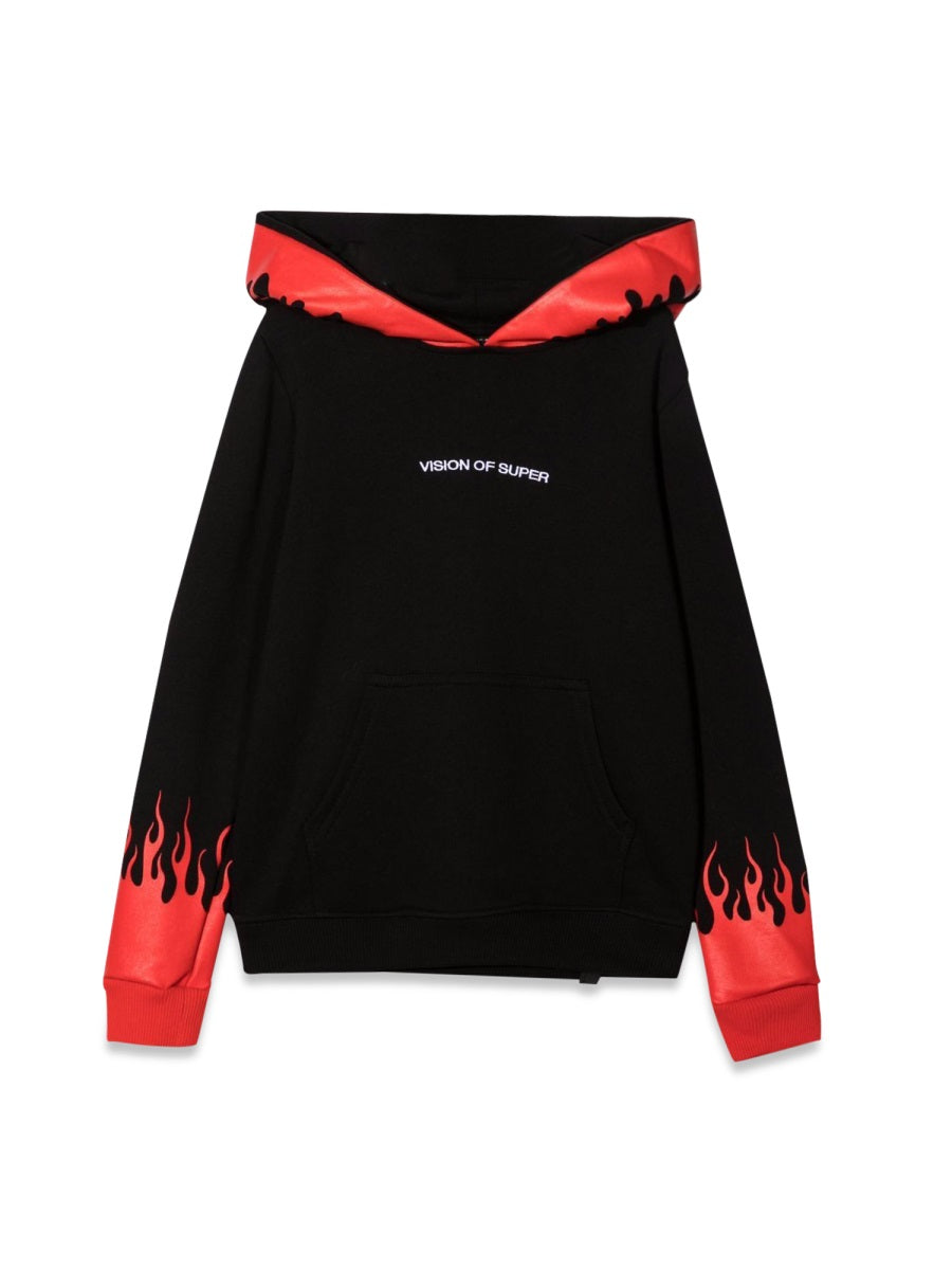 Vision Of Super Red Flame-Graphic Cotton Hoodie — Black by Vision Of Super