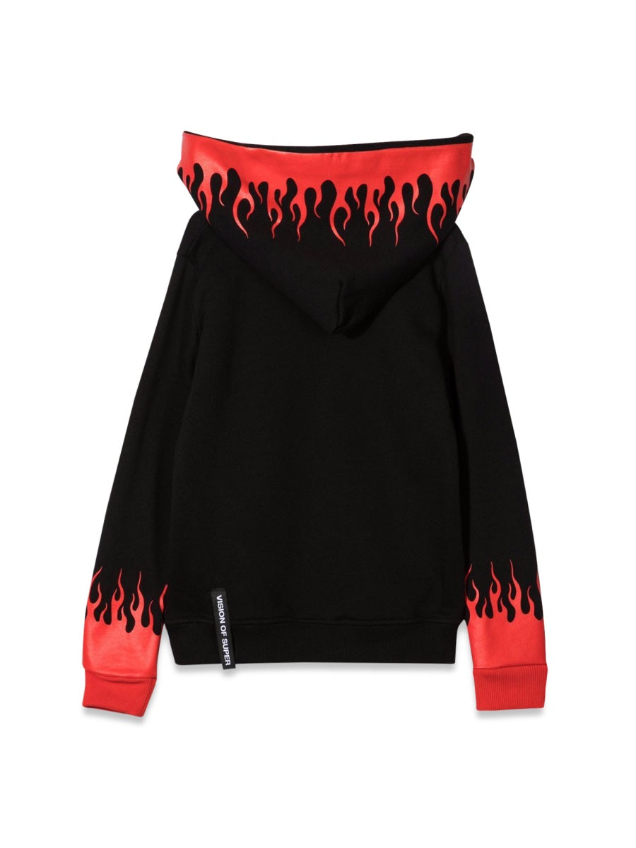 Vision Of Super Red Flame-Graphic Cotton Hoodie — Black, view 2