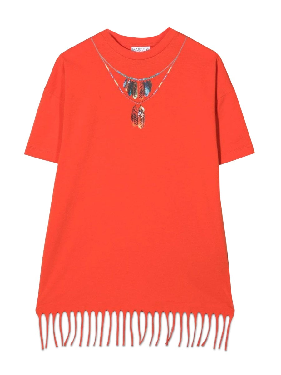 Marcelo Burlon County Of Milan Feather-Fringe Cotton Dress — Red by Marcelo Burlon County Of Milan