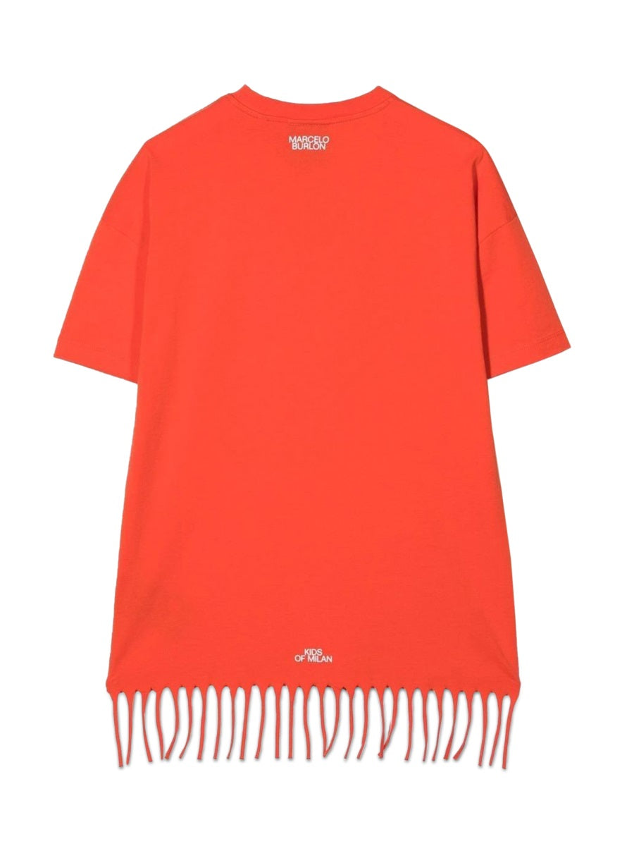 Marcelo Burlon County Of Milan Feather-Fringe Cotton Dress — Red, view 3
