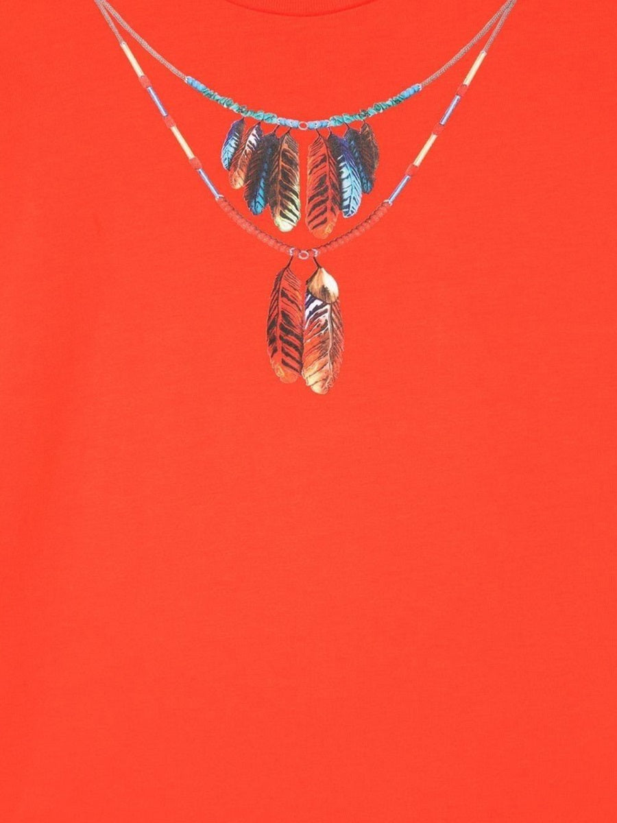 Marcelo Burlon County Of Milan Feather-Fringe Cotton Dress — Red, view 4