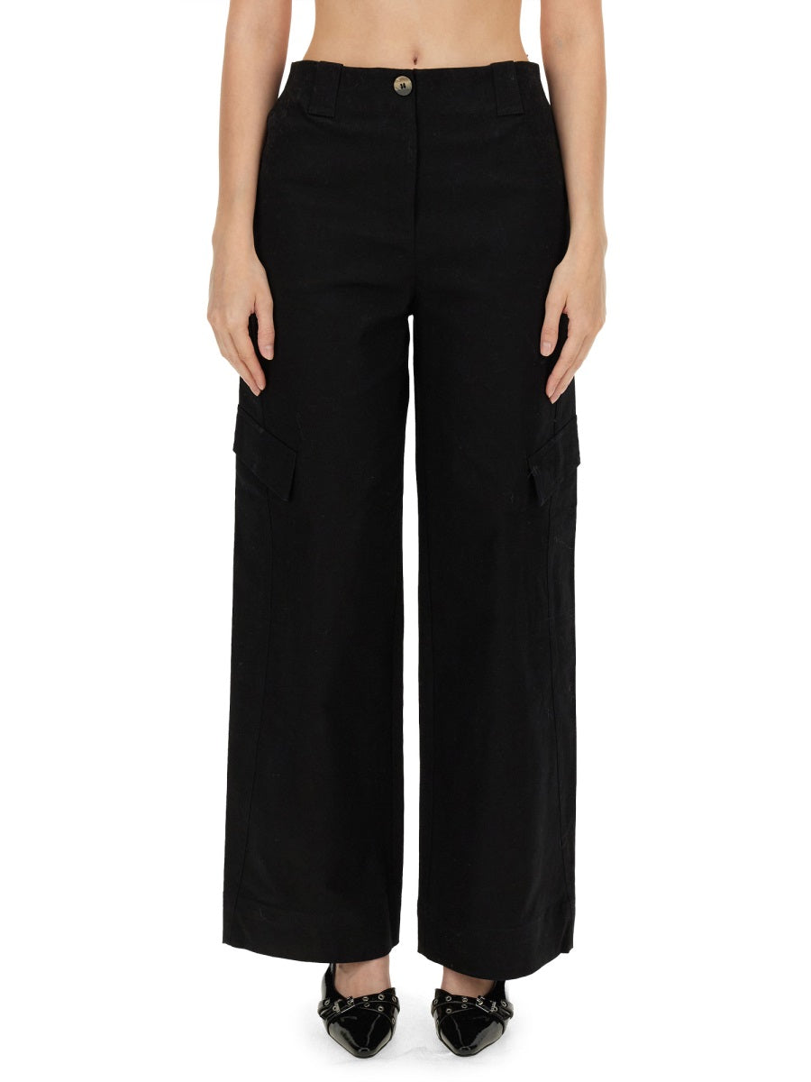 Ganni Herringbone Trousers — Black, view 2